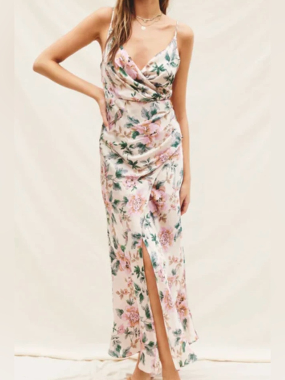 Dress Forum Cream Maxi Slip Dress with Floral Print Size Small